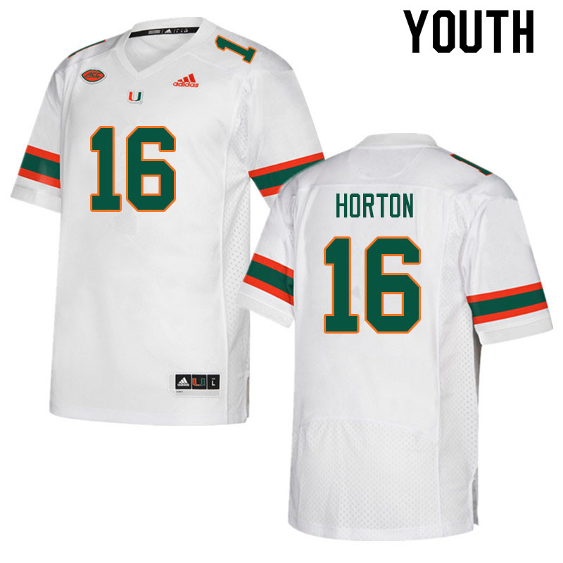 Youth #16 Isaiah Horton Miami Hurricanes College Football Jerseys Sale-White